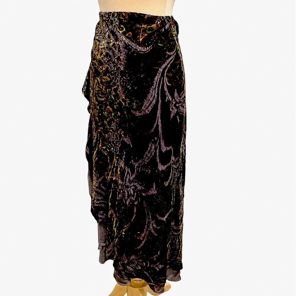 Vintage Y2K Lauren Ralph Lauren Skirt Large Burnout Velvet Silk Blend Paisley